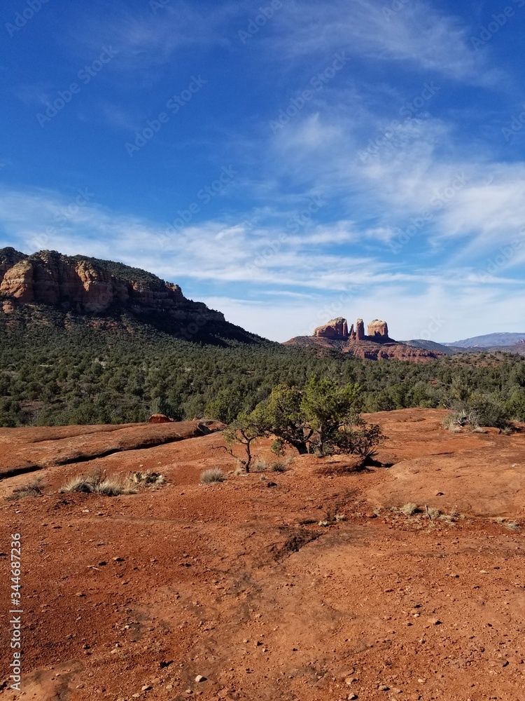 Link Between Bell Rock and Cathedral. Cathedral Rock, View from Bell Rock, Sedona, Arizona Link Between Bell Rock and Cathedral. Cathedral Rock, View from Bell Rock, Sedona, Arizona