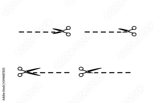 Scissors and cut lines isolated on white vector