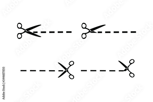 Scissors and cut lines isolated on white vector