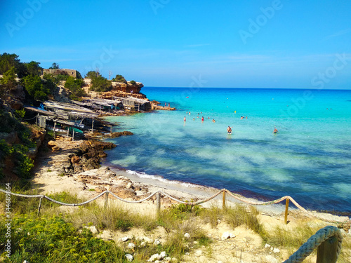 sandy beach for summer balearic holidays in cala saona in formentera island