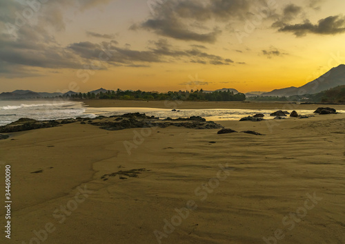 Extraordinary landscape scene with many hills and beach shot on sunrise in west Sumbawa  Indonesia
