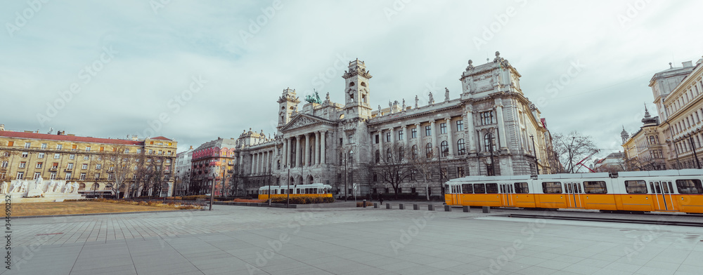 Naklejka premium European street of Budapest in Hungary with historic buildings of the downtown