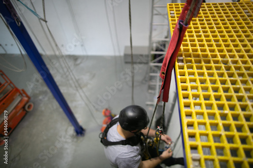 Принти на полотні Safe work practices rope protection prevention on sharp edges with defocused rop