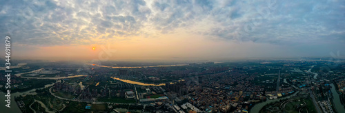Aerial photo of sunrise scenery of Huayang Lake Wetland Park in Dongguan, China © zhonghui