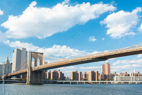 Beautiful Brooklyn Bridge on a sunny day in New York City