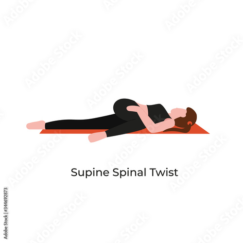 Vászonkép Young beautiful woman practicing yoga in supine spinal twist pose