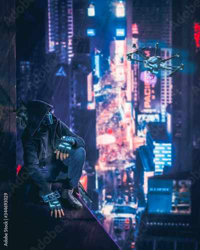 Photography Sci-fi technologies man (photo-art)
