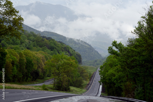 Fog hovers over the mountains of East Tennessee.