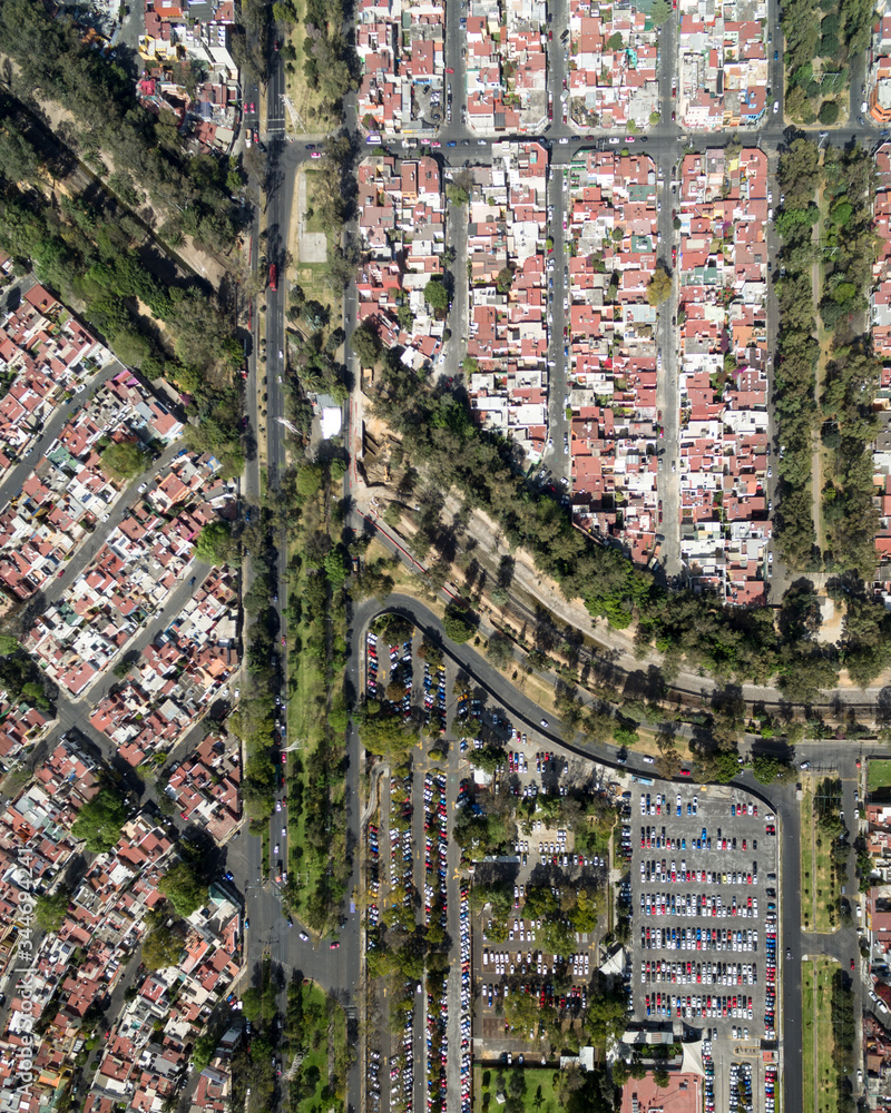 Fototapeta premium Aerial top down view of the suburbs in Mexico City.
