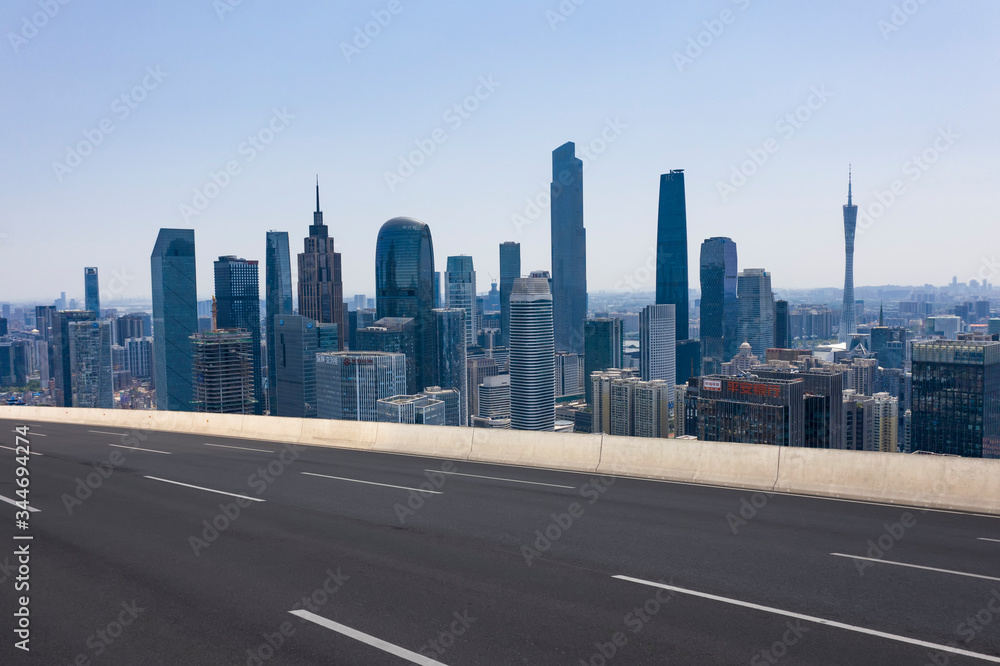 Expressway with urban scenery background in Guangzhou