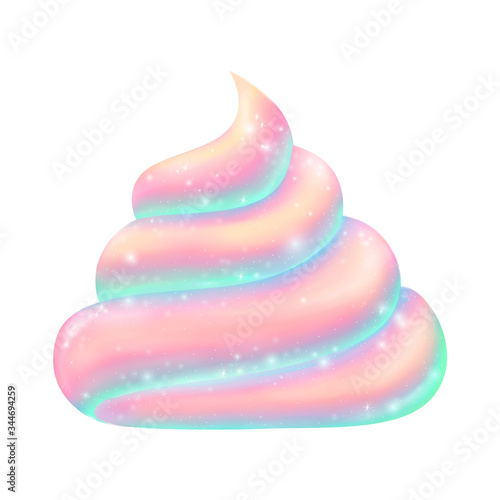 Vector illustration of neon unicorn magic poo with glitter and sparkles isolated at white background.
