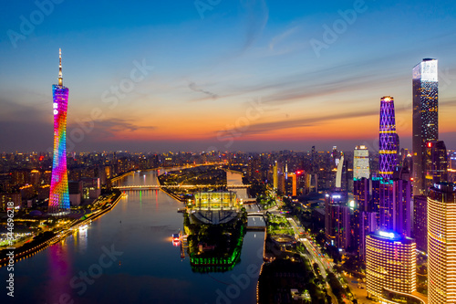 Aerial photos of CBD buildings along the central axis of Guangzhou, China photo