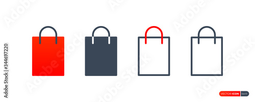 Shopping Bag Icons Set. Fill and Outline Style isolated on White Background. Flat Vector Icon Design Template Elements.