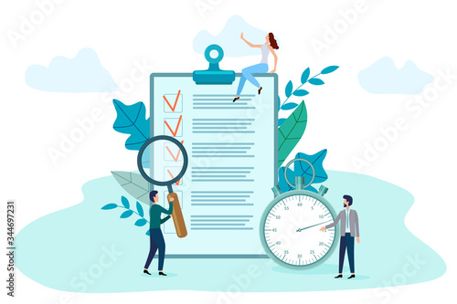 Time-management.Little people do time Planning.The concept of time management.Vector illustration.