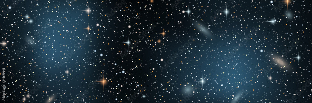 Night sky vector background with star cluster, nebula and galaxies