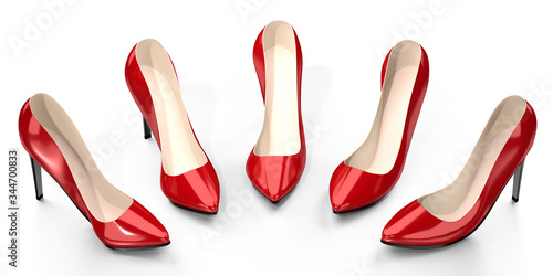 Red high heel shoes - 3D illustration