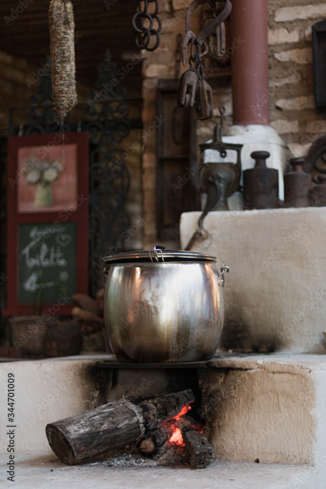 wood burning stove and iron pan wood burning stove and iron pan