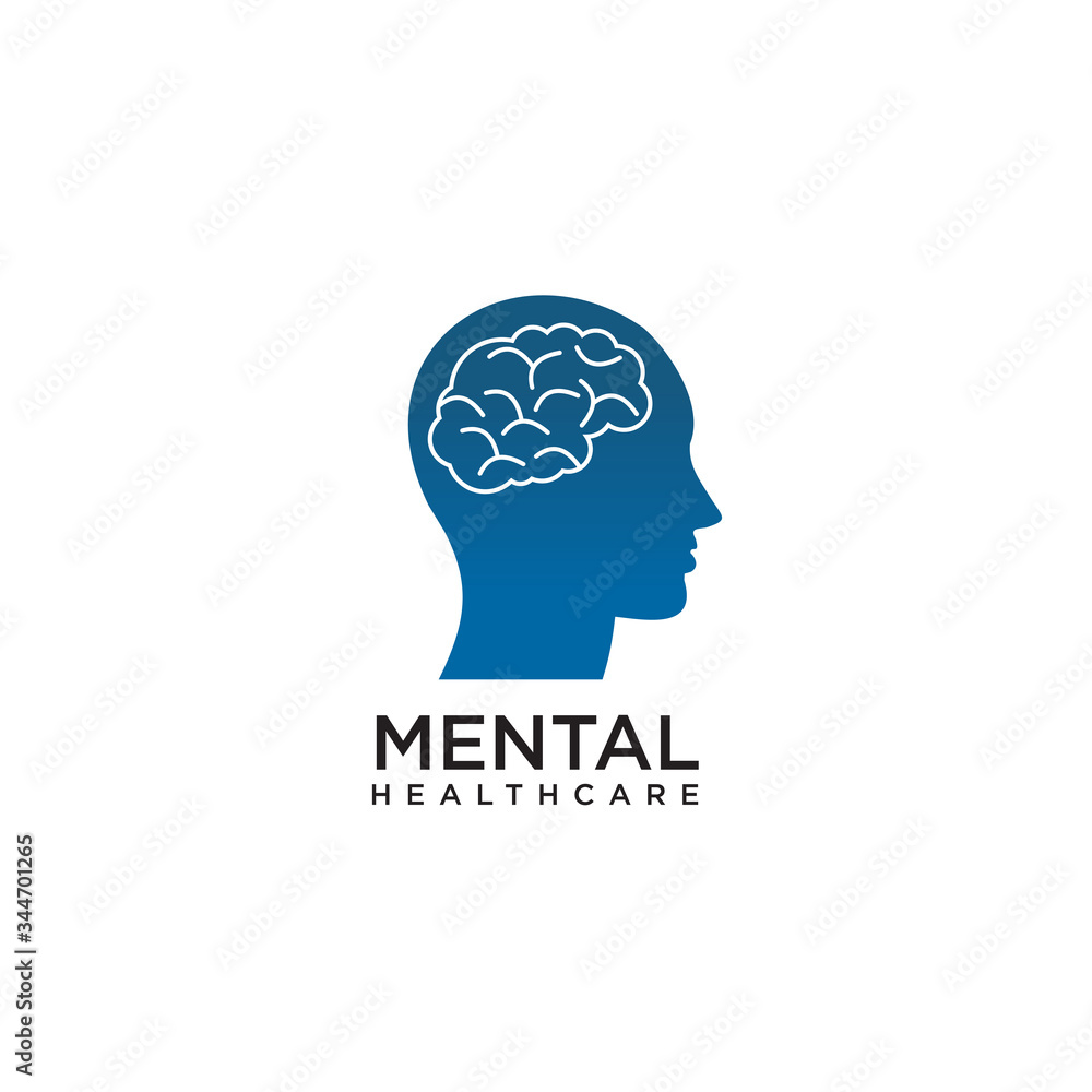 Obraz premium Mental clinic company logo design with using people head icon with brain template