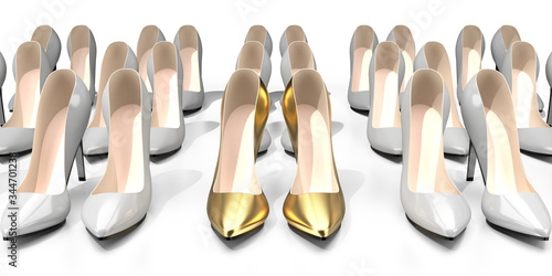 Golden high heel shoes - 3D illustration
