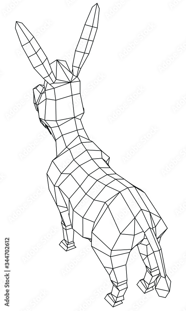 Fototapeta premium Cartoon donkey polygonal lines illustration. Abstract vector donkey on the white background
