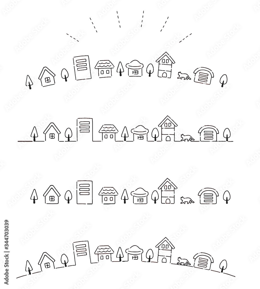 手描き シンプルで可愛い町並みのイラスト素材 Stock Vector Adobe Stock