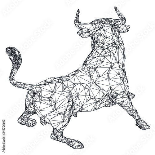 Angry bull polygonal lines illustration. Abstract vector bull on the white background