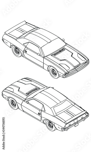 Sport car in outline. Sport vehicle template vector isolated on white.