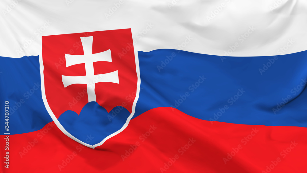 Fototapeta premium Fragment of a waving flag of the Slovak Republic in the form of background, aspect ratio with a width of 16 and height of 9, vector