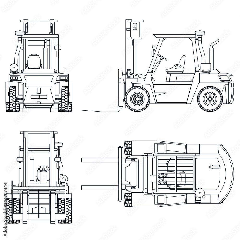 Forklift outline vector. Special machines for the building work.
