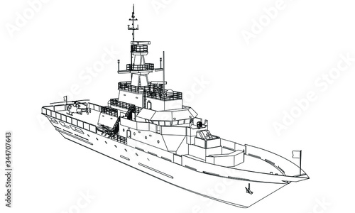 Military ship outline vector. Military vehicle template vector isolated on white. 
