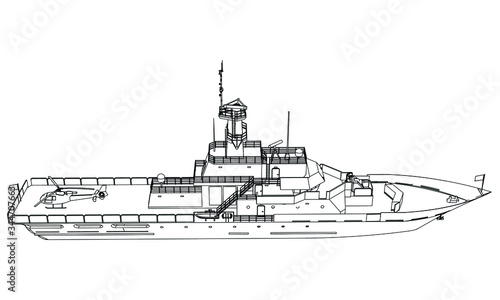 Foto Military ship outline vector