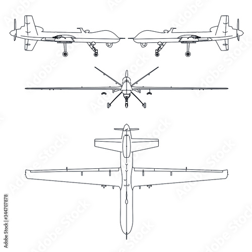 Drone outline vector. Military vehicle template vector isolated on white.