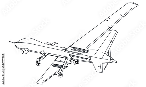 Drone outline vector. Military vehicle template vector isolated on white.