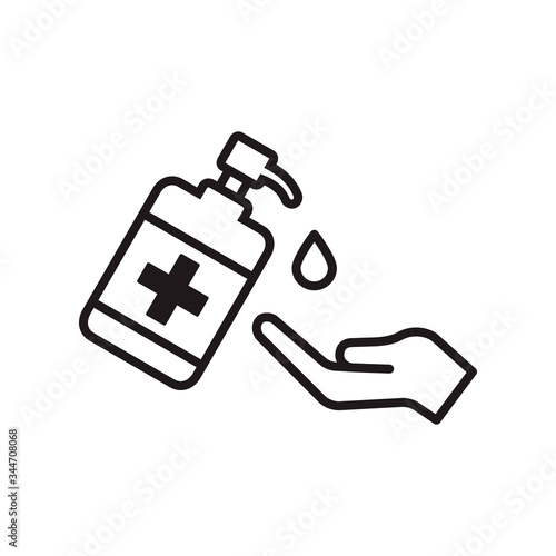 Hand sanitizer icon in trendy outline style design. Isolated on white background. Vector graphic illustration. Suitable for website design, logo, app, template, and ui. Editable vector stroke. EPS 10.