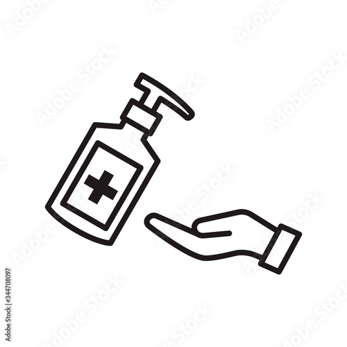 Hand sanitizer icon in trendy outline style design. Isolated on white background. Vector graphic illustration. Suitable for website design, logo, app, template, and ui. Editable vector stroke. EPS 10.