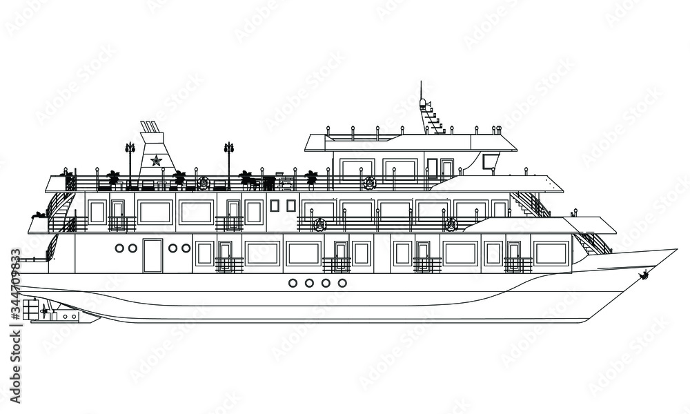 Ship. Vector luxury cruise liner ship isolated on white background. Sea tourism, holiday vacation concept