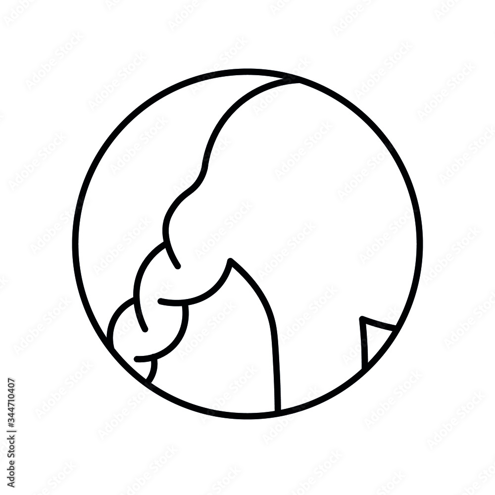 minimalistic logo in a circle, girl with a braided oblique side view. black vector graphics minimalistic logo in a circle, girl with a braided oblique side view. black vector graphics