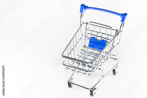 Shopping baskets on a white background. Macro shot