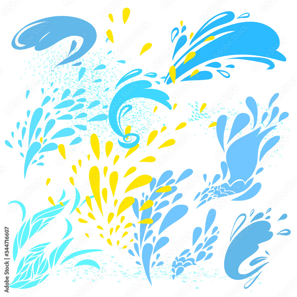 Water drop. Sketch blue aqua flow. Set vector illustration