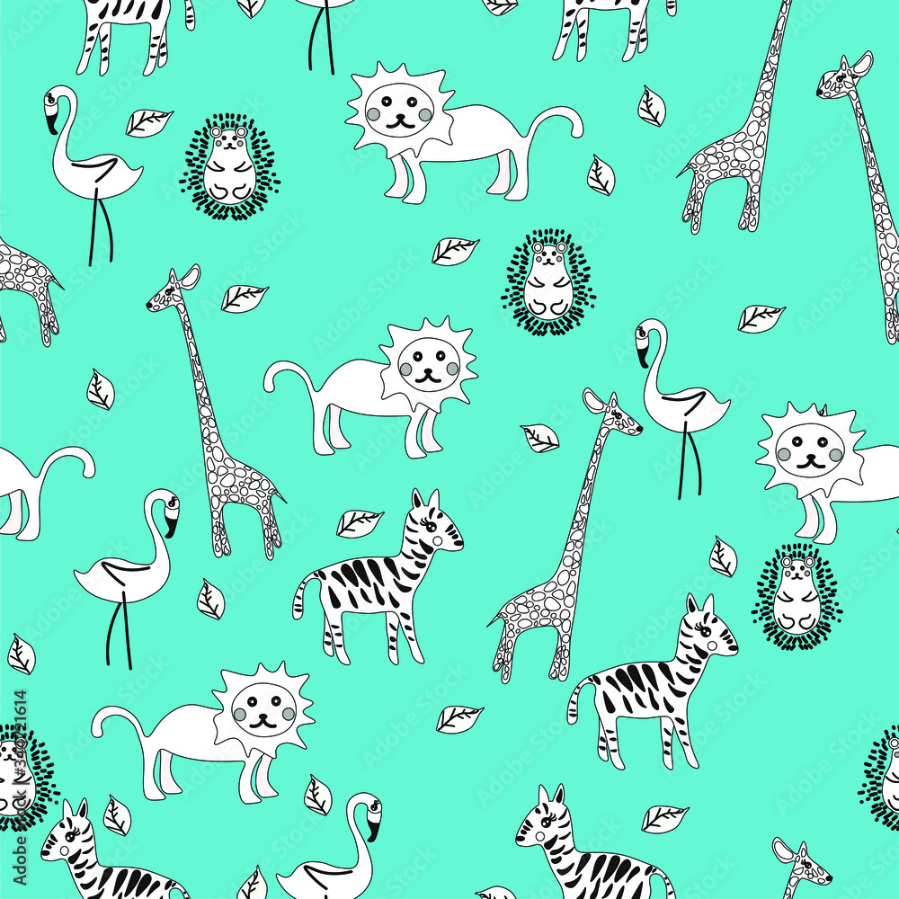 Cute White African Animals Pattern Seamless