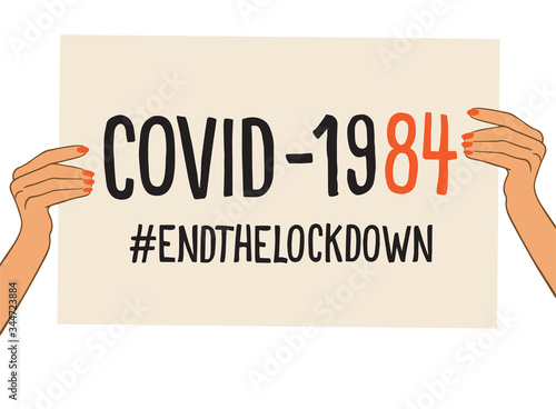Protest poster illustration against covid 19 quarantine. End the lockdown during corona virus pandemic. Re-open America. 