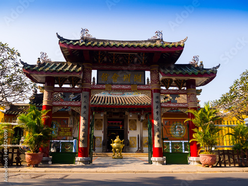 HOIAN, VIETNAM, SEPTEMBER, 04 2017: Beautiful view of an ancient gorgeous temple at hoian, in a sunny day in Vietnam