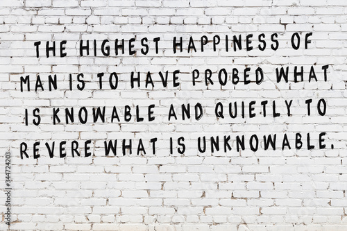 White brick wall with painted black inscription of wise quote