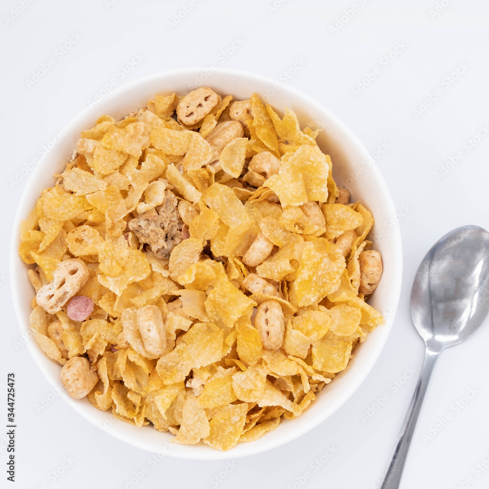 cereal in a white bowl on white background. Healthy breakfast concept. cereal in a white bowl on white background. Healthy breakfast concept.