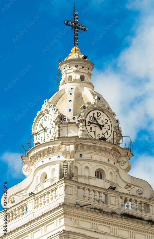 tower of Santo Domingo church in colonial Quito Ecuador South America tower of Santo Domingo church in colonial Quito Ecuador South America