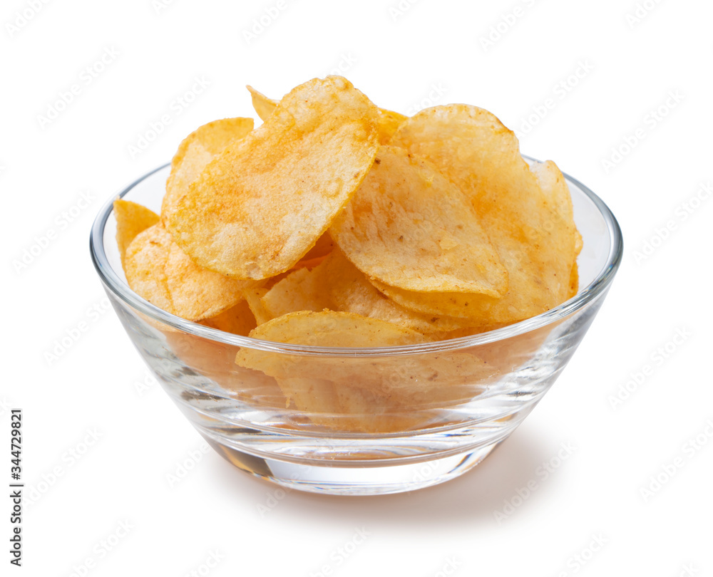 Consomme potato chips placed on a white background Consomme potato chips placed on a white background