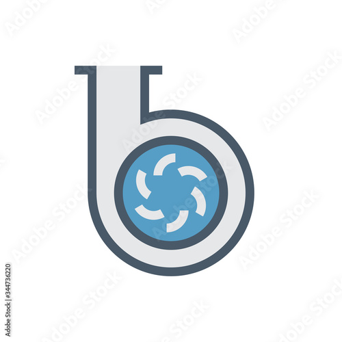 Water pump and propeller or turbine inside section view vector icon. Device for distribution or transport water in water supply infrastructure, wastewater treatment, irrigation and plumbing.
