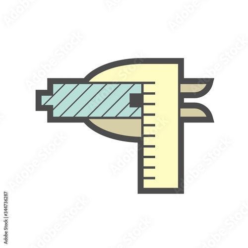 Measurement icon. Consist of Wood floor material and vernier caliper. That floor material test and quality inspection for quality work of floor finishing material construction or installation work.