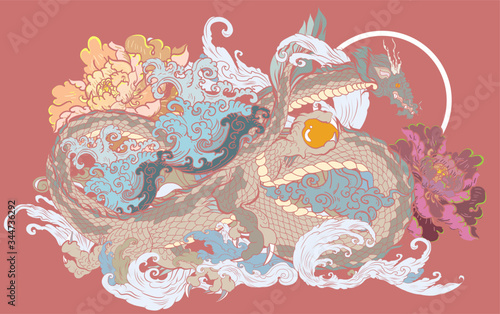 dragon is Magical creatures known in Chinese and Western literature.Dragon Animal tattoo design.Chinese dragon vector.