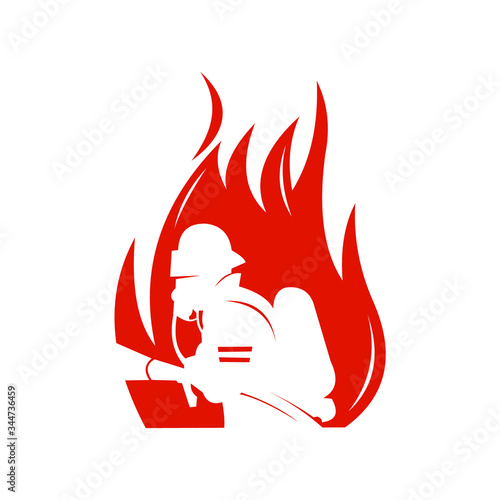 Firefighter with a hose sign. Vector Illustration. Great for any fire safety design projects. Vector Illustration.